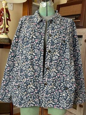Floral vines Boxy Cotton Jacket Boho Cottagecore William Morris Style Overshirt